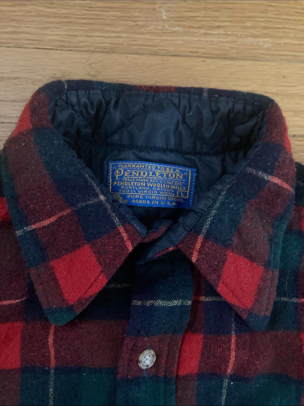 Pendleton Red, Green and Navy Wool Plaid Shirt Jacket